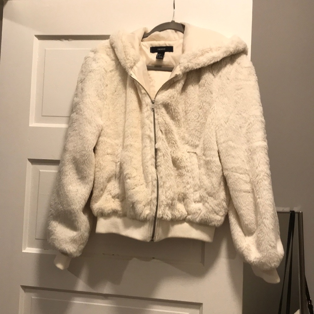Forever 21 fuzzy jacket in white